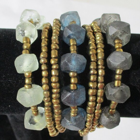 Copper Blue & Clear Beaded Statement Bracelet - Picture 7 of 11